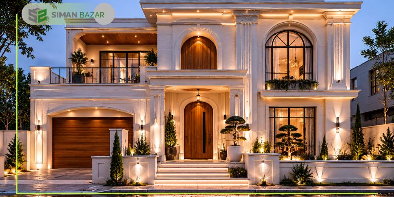 نمای سیمان سفید ترکیبی با چوب 1
