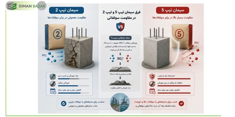 فرق سیمان تیپ 5 و تیپ 2 در مقاومت سولفاتی
