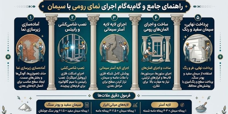 مراحل اجرای نمای رومی با سیمان